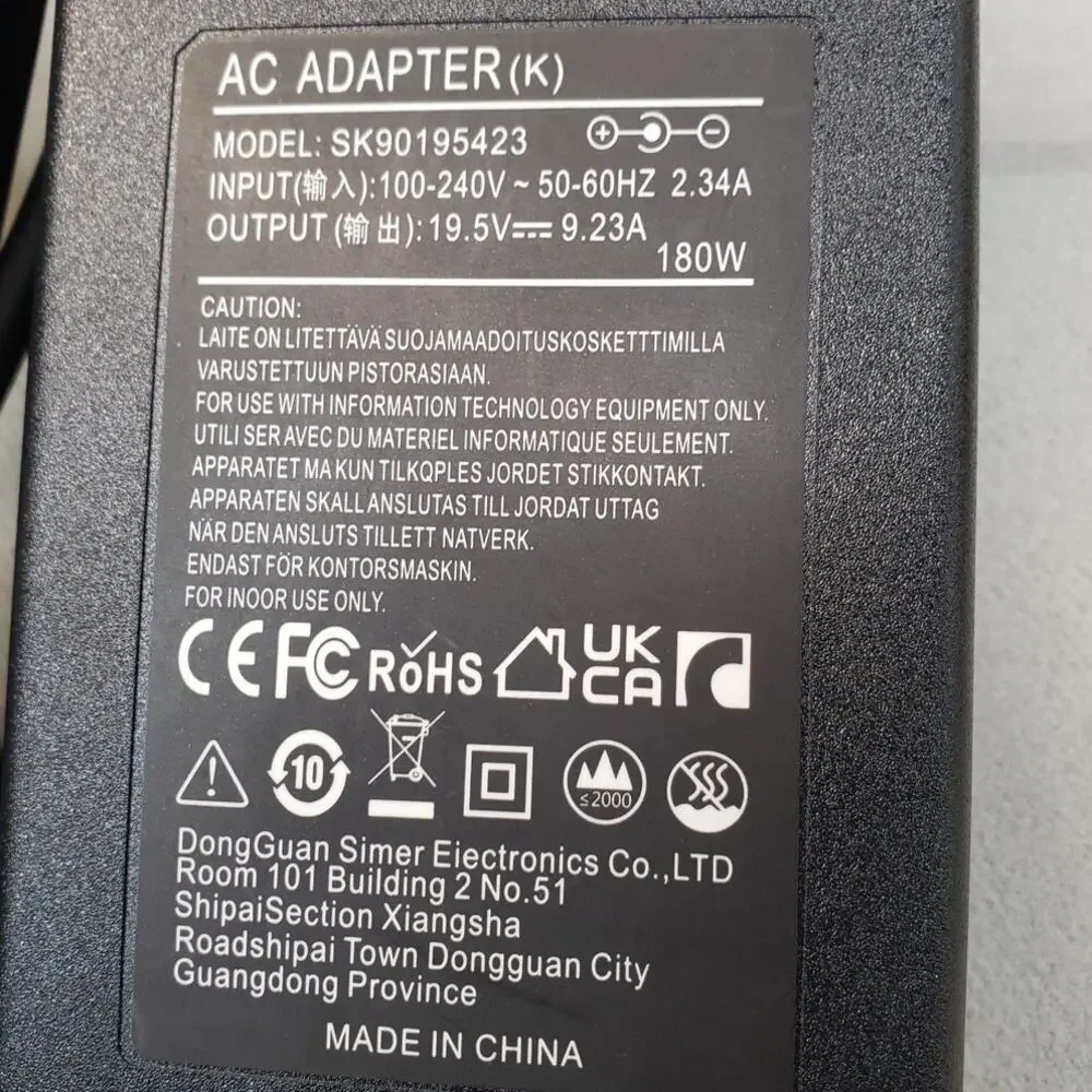 180W Laptop AC Adapter Power Supply Model SK90195423. DongGuan Simer Electronics
